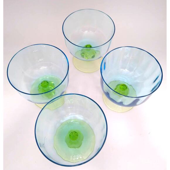 Studio Nova Set of 4 Hand Blown Blue and Green Glass Stemmed  Dessert Bowls - Picture 4 of 7